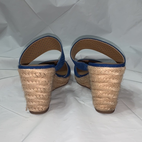 FRANCO Sarto Blue Perforated Leather Wedge Espadrilles Size 6 - Picture 4 of 11